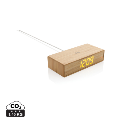 BAMBOO ALARM CLOCK with 5W Cordless Charger in  Brown