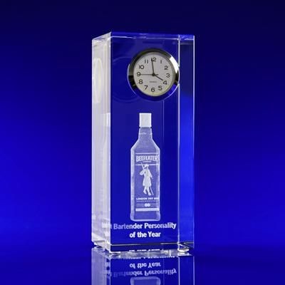 CRYSTAL GLASS CLOCK TOWER PAPERWEIGHT OR AWARD