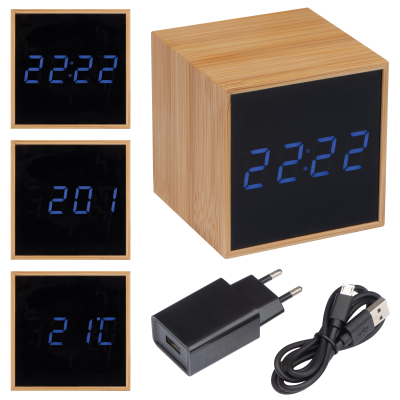 DESK CLOCK with Black Display & Blue LED Display in Beige