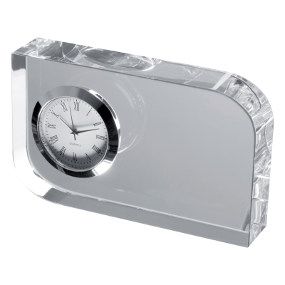 GLASS CUBE BLOCK with Small Clock in Clear Transparent 