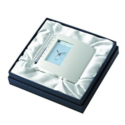 IBIZA DESK ALARM CLOCK with Thermometer in Silver