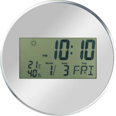WALL CLOCK with Digital Display in Silvergrey