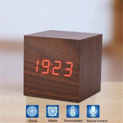 WOOD CUBE DIGITAL ALARM CLOCK