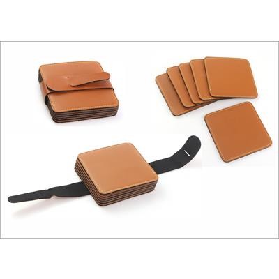 FAUX LEATHER COASTER SET OF 6 with Fastner