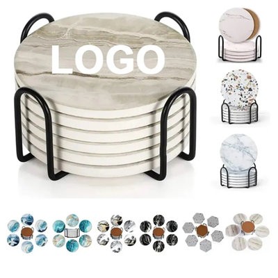 MARBLE STYLE CERAMIC POTTERY DRINK COASTER FOR TABLETOP PROTECTION