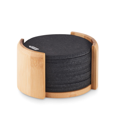 RPET COASTERS in Bamboo Holder in Brown
