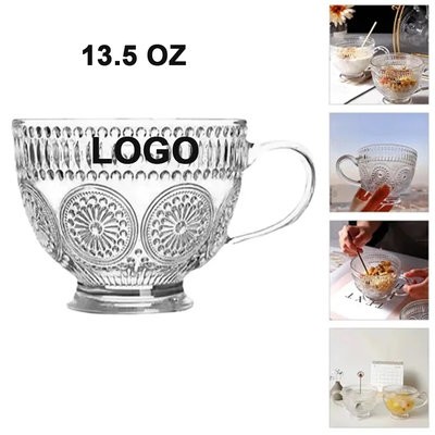 EMBOSSED GLASSWARE VINTAGE COFFEE MUG SET CUP