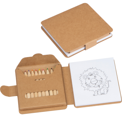 COLORING BOOK with 12 Colored Pencil Set in Beige