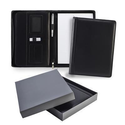 ASCOT HIDE LEATHER DELUXE ZIP CONFERENCE FOLDER in Black