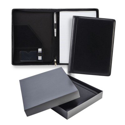 BLACK ASCOT LEATHER A4 ZIP CONFERENCE FOLDER