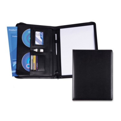 BLACK BELLUNO PU A4 DELUXE ZIP CONFERENCE FOLDER
