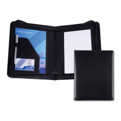 BLACK BELLUNO PU A5 ZIP CONFERENCE FOLDER