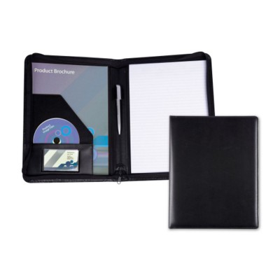 BLACK BELLUNO PU ZIP A4 CONFERENCE FOLDER