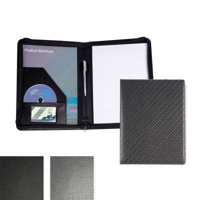 CARBON FIBRE TEXTURED PU A4 ZIP CONFERENCE FOLDER