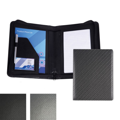CARBON FIBRE TEXTURED PU A5 ZIP CONFERENCE FOLDER