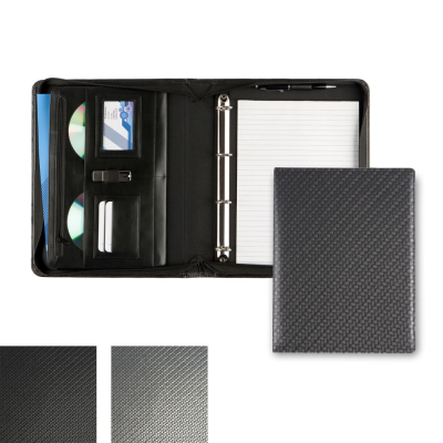 CARBON FIBRE TEXTURED PU DELUXE ZIP RING BINDER