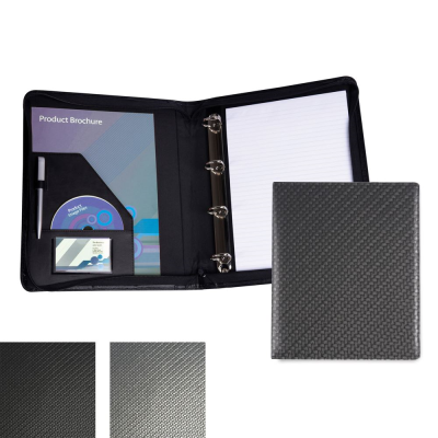 CARBON FIBRE TEXTURED PU ZIP A4 RING BINDER