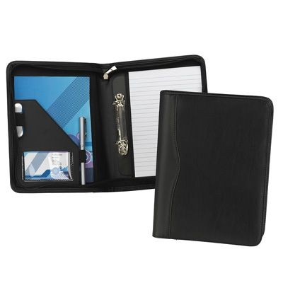 HOUGHTON A5 ZIP RING BINDER in Black Leather Look PU