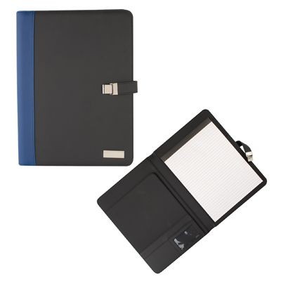 PU CONFERENCE FOLDER in Blue & Black with Metal Plate for Engraving