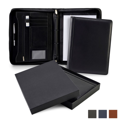 TRIM SANDRINGHAM NAPPA LEATHER COLOURS DELUXE A4 ZIP RING BINDER