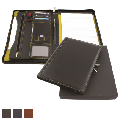 TRIM SANDRINGHAM NAPPA LEATHER COLOURS DELUXE ZIP A4 CONFERENCE PAD HOLDER