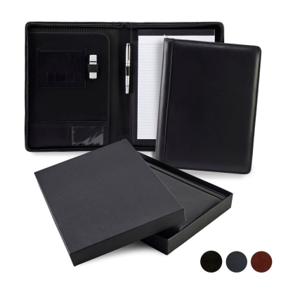 TRIM SANDRINGHAM NAPPA LEATHER COLOURS ZIP A4 CONFERENCE PAD HOLDER