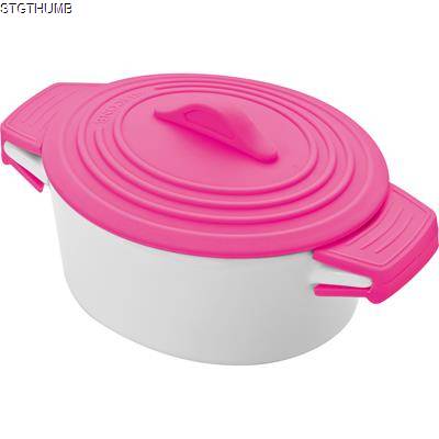 PORCELAIN FOOD POT with Silicon Lid & Heat Protected Handles in Pink