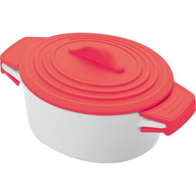 PORCELAIN POT with Siliconee Lid & Heat Protected Handles in Red 