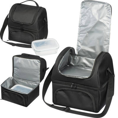 COOL BAG with 2 Compartments - Includes Glass Foodcontainer in Black