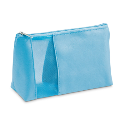 ANNIE MICROFIBRE AND MESH COSMETICS BAG in Light Blue