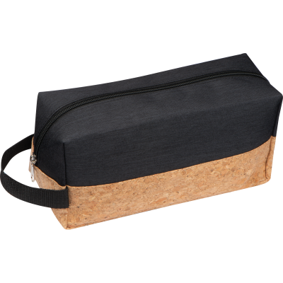 COSMETICS BAG with Cork Bottom in Black 