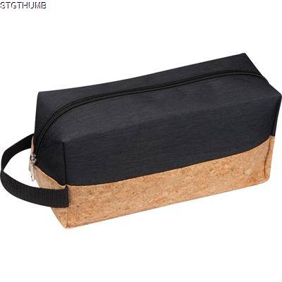COSMETICS BAG with Cork Bottom in Black