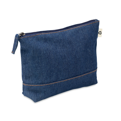RECYCLED DENIM COSMETICS POUCH in Blue