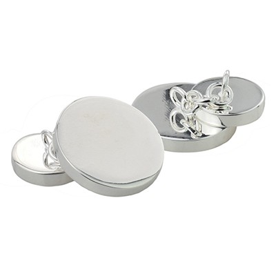 SILVER FINISH DELUXE ROUND CHAIN STYLE CUFF LINKS