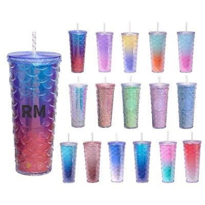 24OZ FISH SCALES TUMBLER with Lids & Straws