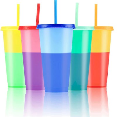 COLOR CHANGING CUP TUMBLERS with Lids Straws 