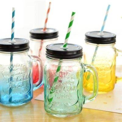 PLASTIC MASON JAR CUP with Straw & Handle - PROMOTIONAL CORPORATE GIFT