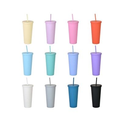 PLASTIC WATER CUP with Lids & Straws