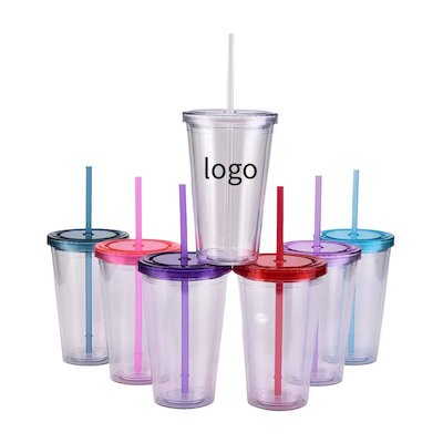 SINGLE WALL PLASTIC CUP with Lid & Straw 