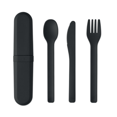 CUTLERY SET AND CASE in Pla in Black