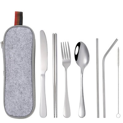 PORTABLE STAINLESS STEEL METAL TABLE WARE SET 8 PIECES