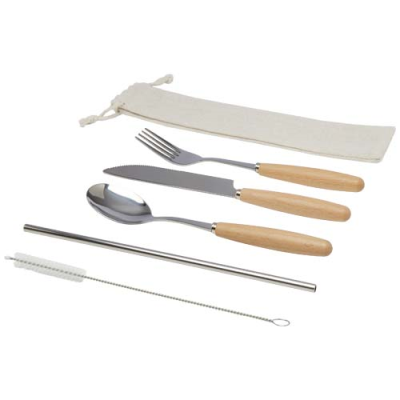 ROOT 5-PIECE STAINLESS STEEL METAL AND BEECH WOOD WOOD CUTLERY SET 