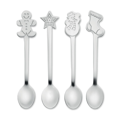 SET OF 4 CHRISTMAS TEA SPOON in Silver