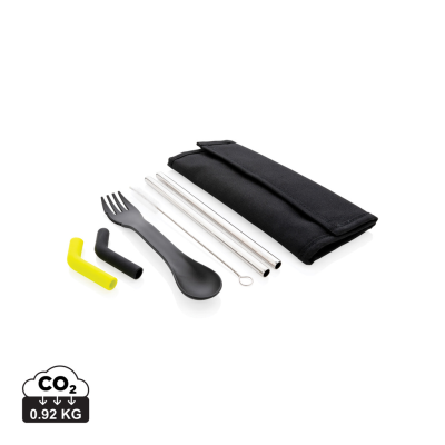 TIERRA 2PCS STRAW AND CUTLERY SET in Pouch in Black