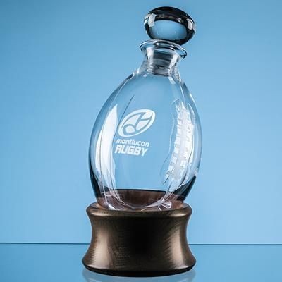 DARTINGTON CRYSTAL RUGBY BALL DECANTER WITH WOOD BASE