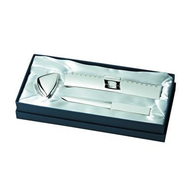LETTER OPENER, PENCIL SHARPENER & RULER GIFT SET in Silver