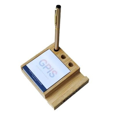 BAMBOO DESK TIDY ORGANIZER with Mobile Phone Holder