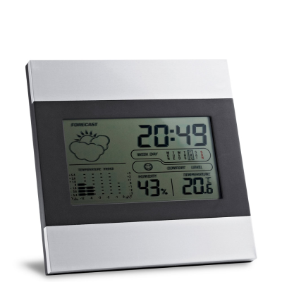 DENE DESK TOP WEATHER STATION with Aluminium Metal & ABS LCD Screen in Satin Silver