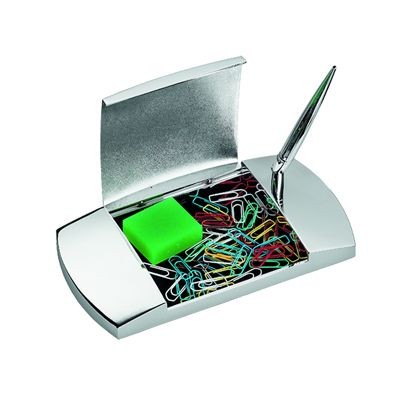 JUMBO METAL PEN HOLDER & PAPERCLIP DISPENSER in Silver