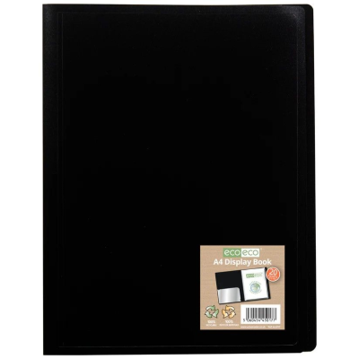 ECO-ECO A4 100% RECYCLED 20 POCKET BLACK FLEXICOVER DISPLAY BOOK (UK STOCK)